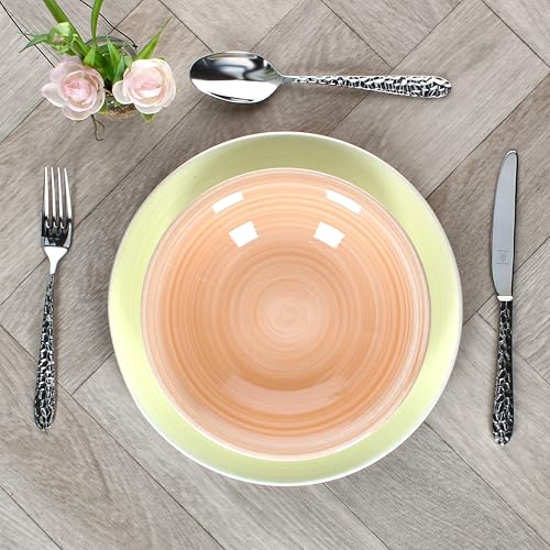 MamboCat Pastello12tlg Tafelservice I buntes Steingut-Geschirr mit Pastell-Farben für 6 Personen I 6X Speiseteller & 6X Suppenteller für Frühstück, Mittag & Abendbrot