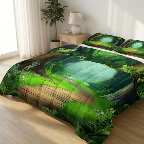 Edredón 4 estaciones 135x200 cm reversible con diseño de hierba verde y fantasía 2