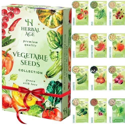 Grow Your Own Kits - 12 Vegetable Plants Seed Box: Courgette, Chilli, Tomato Seeds, 5100 Vegetable Seeds for Planting UK - Unusual Gardening Gifts for Women & Garden Gifts for Men, Allotment Gifts