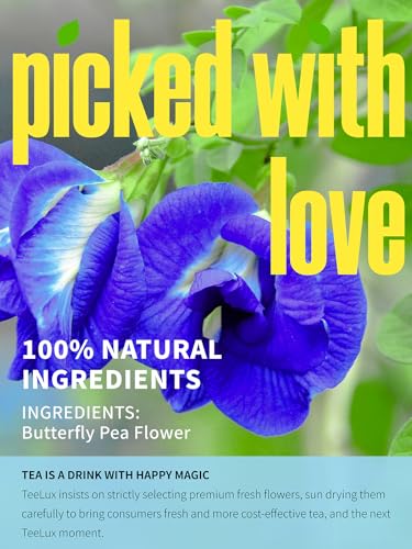 Image of TeeLux Butterfly Pea Flower Tea Bags, Premium Dried Butterfly Pea Flower for Blue & Purple Drinks and Food Coloring, 100 Count