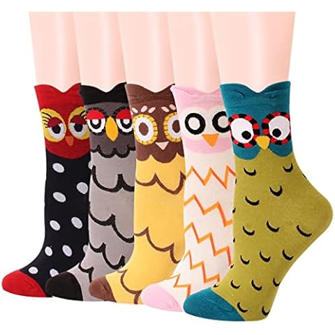 MEOKEY Women Cute Owl Pattern Soft Cotton Crew Socks 5 Pair Multicoloured Cover