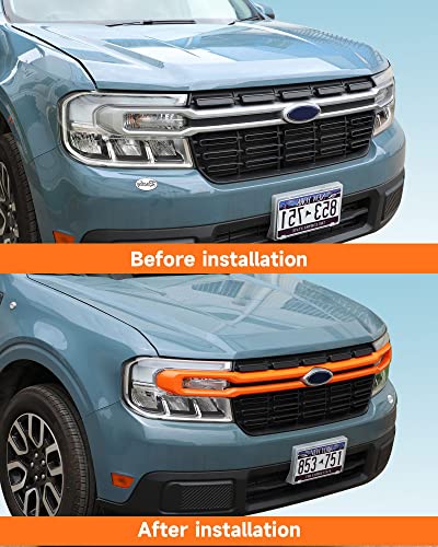 Image of TOYCIDFG Front Grille Cover Trim Strips Compatible with Ford Maverick 2022 2023 2024 2025 Truck Grille Trim Strips Cover Frame Car Decoration Accessories (Orange)
