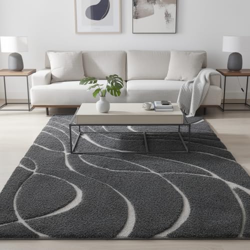 Image of Carpet for Hallway, Kitchen, and Modern Interiors, Cozy Shag Runner for Living Room, Entryway & Office Decor Size 5x8 feet Grey 0 Cut