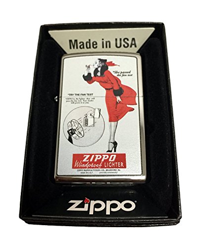 Zippo Custom Lighter - Zippo Windy Girl Fan Test Vintage Poster - Regular High Polish Chrome