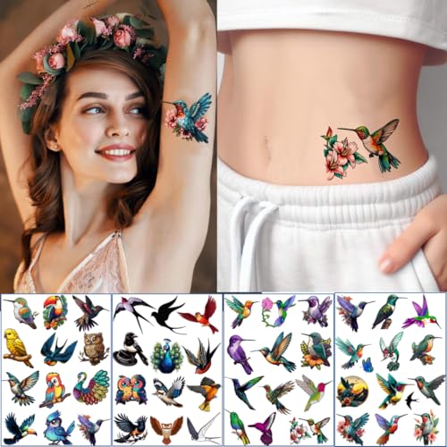 Dolatudo 50 Pcs Colorful Bird Temporary Tattoos thumb #1