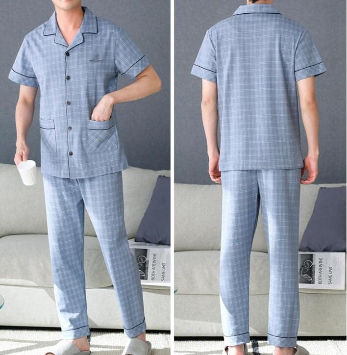 Cardigan V-neck Pajamas Men's Cotton Short-sleeved Trousers Thin Half-sleeves