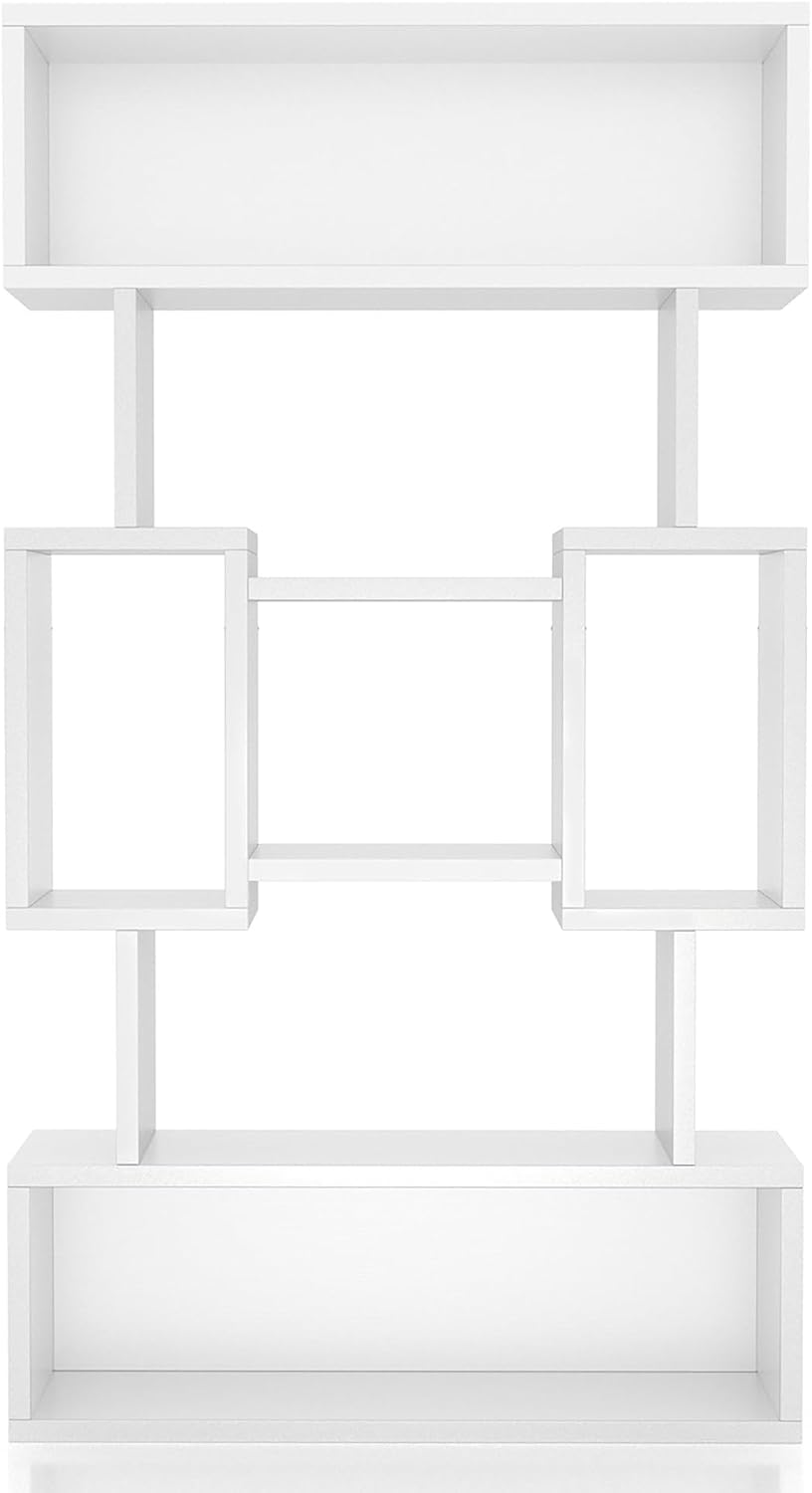 24/7 Shop at Home Aled Modern Wood Bookcase with Multiple Open Shelves for Living Room, Home Office, Bedroom, White