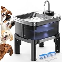 FEELNEEDY 9L Trinkbrunnen für Hunde mit 3-Stufig Verstellbarem Ständer, Hundebrunnen mit 3 Filters, Vierstufiger Filterung, Edelstahlwanne für Große Haustiere