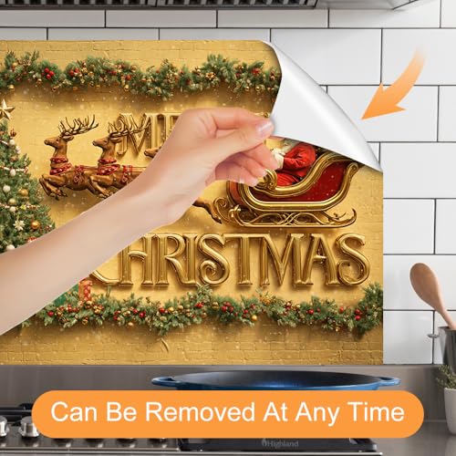 Image of Merry Christmas Sleigh Backsplash Peel and Stick, 35.4x23.6 in