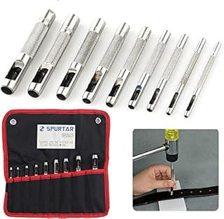 Spurtar 9 Pcs Steel Hollow Punch Set 2.5-10mm Heavy Duty Round Leather Hole Punching Tool for Watch Cloth Belt Gaskets w/Storage Bag