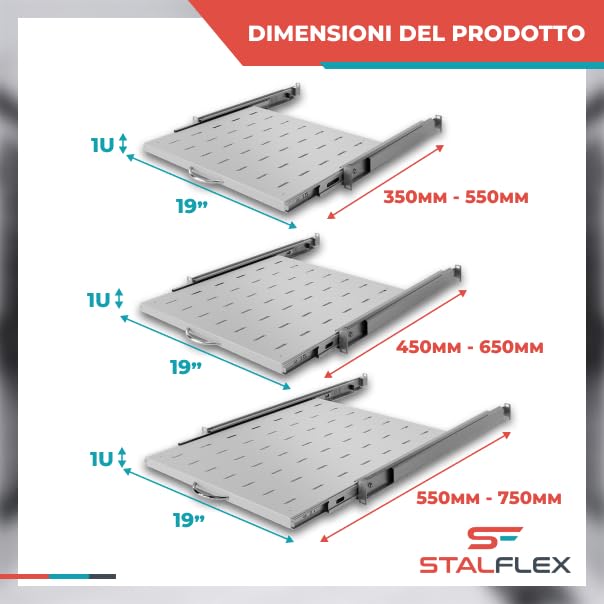 Ripiano Per Armadio Rack 19" - 1 Unità, Profondità 550 Mm, Grigio, Portata 30 Kg