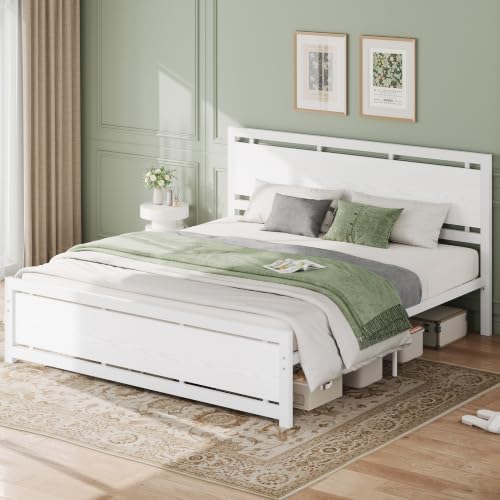 Image of LIKIMIO California King Bed Frame with Headboard and Footboard, Metal Strong Supports, Easy Assembly, Noise-Free, No Box Spring Needed, White