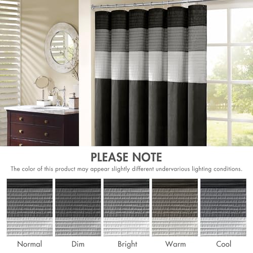 Image of Madison Park Amherst Fabric Black Shower Curtain,Pieced Transitional Simple Shower Curtains for Bathroom, 72 X 72