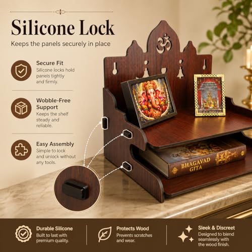 Image of Zesta Wooden Mandir for Home Big Size | DIY Pooja Mandir with LED Spot Light | Devghar Cabinet for Living Room or Office | Wall Mounted Pooja Unit for Home (Temple with 2 Steps)