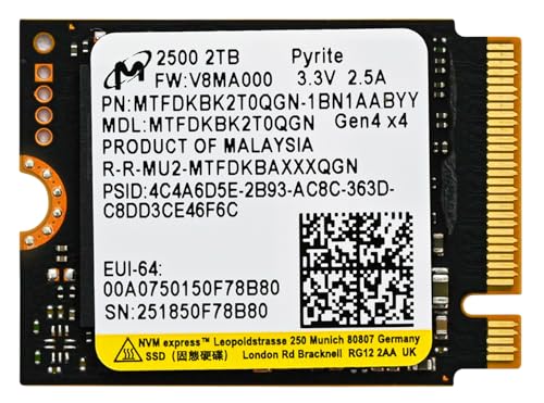 Micron 2TB 2500 M.2 2230 PCIe Gen 4.0x4 NVMe SSD 最大7,100MB/秒 Steam Deck Surface Ally Mini PC ノートパソコン対応 (2TB)