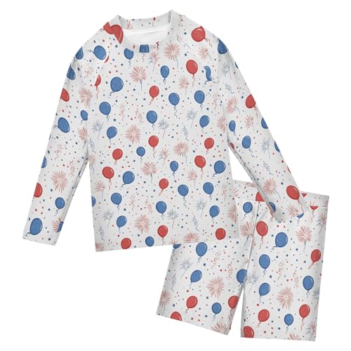 July 4th Independence Day Balloon Baby Boys' Toddler Long Sleeved Rashguard Swim Bathing Suit Set B0404578