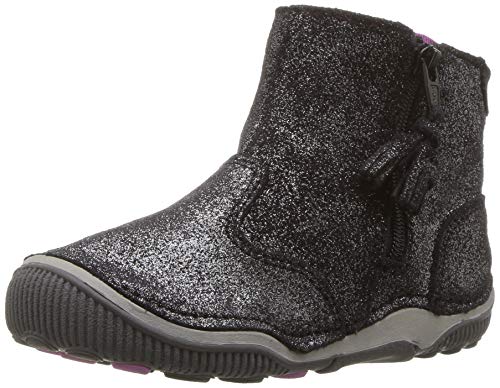 Stride Rite Zoe Toddler Girl's Lightweight Leather Boot Ankle, black sparkle, 8 M