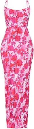 Summer Floral Dress Sexy Strap Shoulder Pleated Maxi Dresses A Line Wedding Guest Dresses for Women