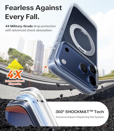 Image of TORRAS 360 Magnetic Stand for iPhone 17 Pro Max Case, [Fit for MagSafe] [4X Military-Grade Protection] Slim Case for iPhone 17 Pro Max 6.9 inch 2025, Clear, Ostand O3 Fitness Series