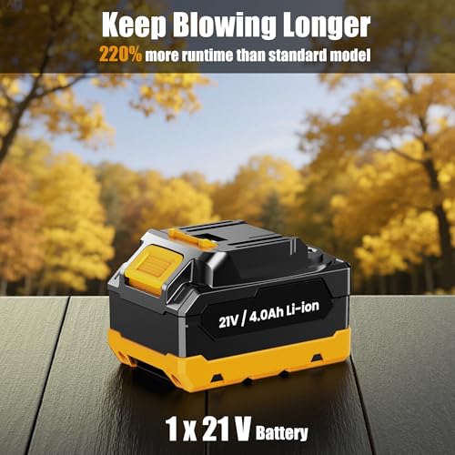 JYGMPRO Leaf Blower Cordless, Garden Blower 21V with 4000mAh Battery, 3 Speed Mode Battery Leaf Blower, 2 Blow Tubes, Shoulder Strap for Leaf, Snow, Dust and Debris Blowing - Image 3