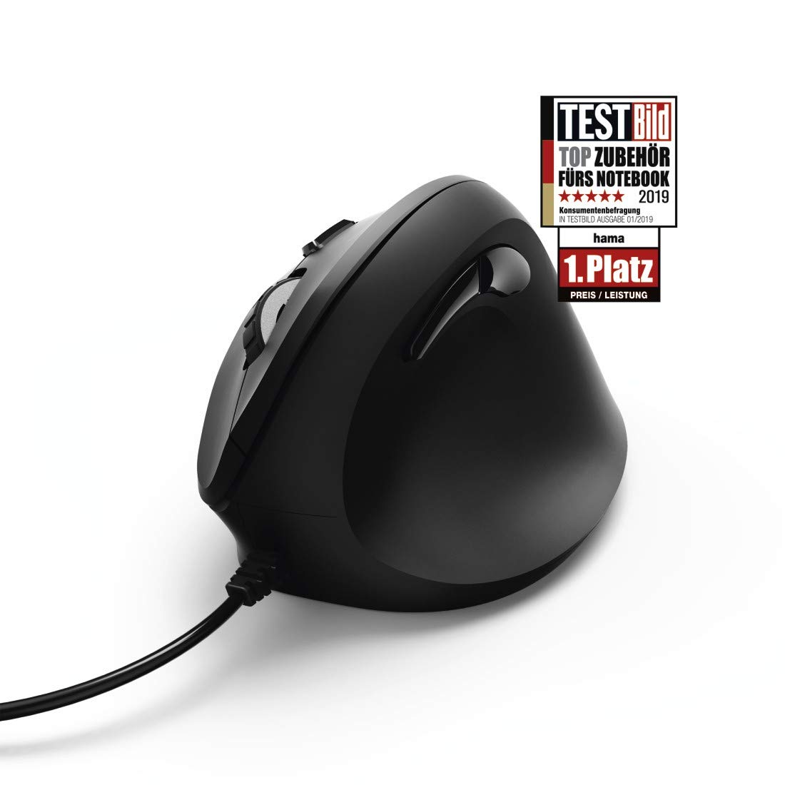 Hama Souris Verticale Ergonomique Filaire 6 Boutons, Droitiers, Noir | Souris USB A Anti Douleur Poignet PMR Prévention TMS, DPI 1800 réglable 1800, Idéal Bureautique Travail Informatique