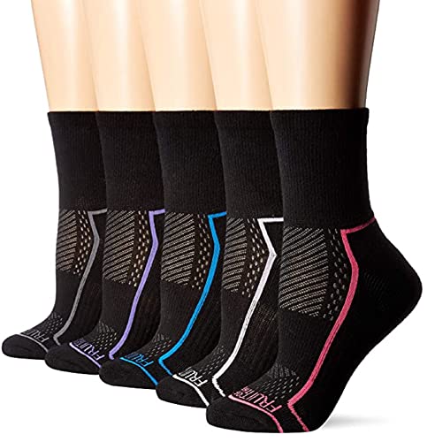 Fruit of the Loom Women's Fit for Me Everyday Active Crew Sock (5 Pair), Black/Colors Assorted, Shoe Size: 8-12