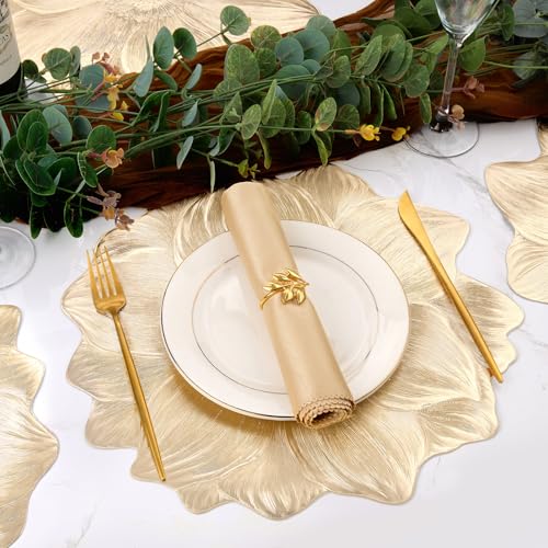 Gold Round Placemats for Dining Table Set of 6 Pressed Sunflower Place Mats by Mabbcoo - Used condition - Image 4