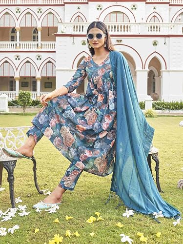 Image of Womanista Women Cotton Blend Sequinns Work Alia Cut Flared Kurta Set