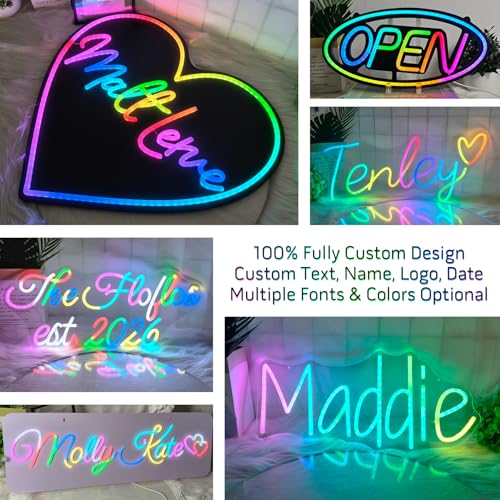 Image of Custom RGB LED Neon Sign App Remote Personalized Name Logo Wall Decor Light | 16M RGB colors, App & remote control, dimmable, custom text /logo, decor for bar salon wedding business gift
