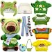11Pcs Capybara Plush Toy, Capybara Stuffed Animal with 10 Clothes and Accessories, 10 inch Super Soft Capybara Toys for Kids Girls Boys, Role Play Dress Up Gifts (Green 11 pcs)