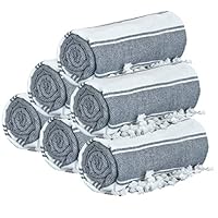 GLAMBURG Peshtemal Turkish Beach Towel Cotton Oversized 36x71 Set of 6 for Adults, Soft Durable Absorbent Extra Large Hammam Bath Sheet - Navy Blue