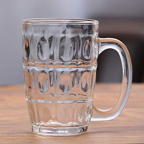 Image of 400 ML Heavy Base Crystal Clear Glass Beer Mug Classic Design Transparent Mug with Glass Handle for Multipurpose Drink, Set of 06