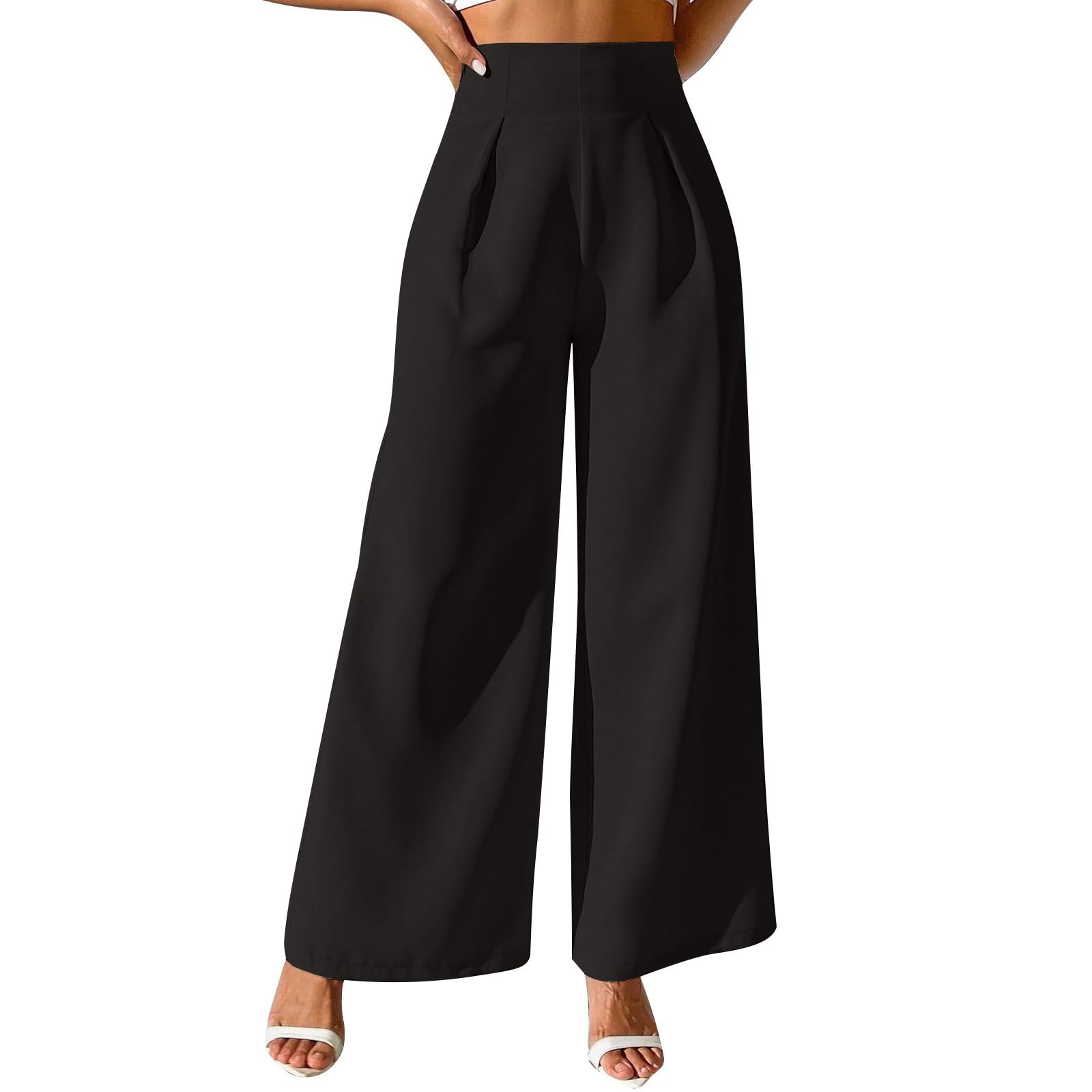Womens High Rise Formal Pants Loose Wide Leg Solid Color Pant Solid Color Pleated Trousers Comfy Fall Drape