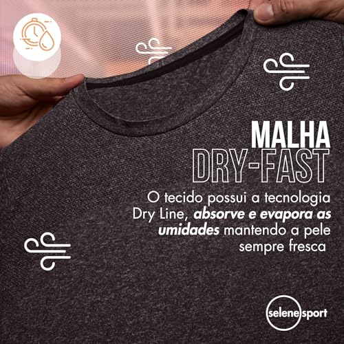 SELENE Camiseta Academia Dry Fit Masculina Sem Costura, Preto Mescla, G