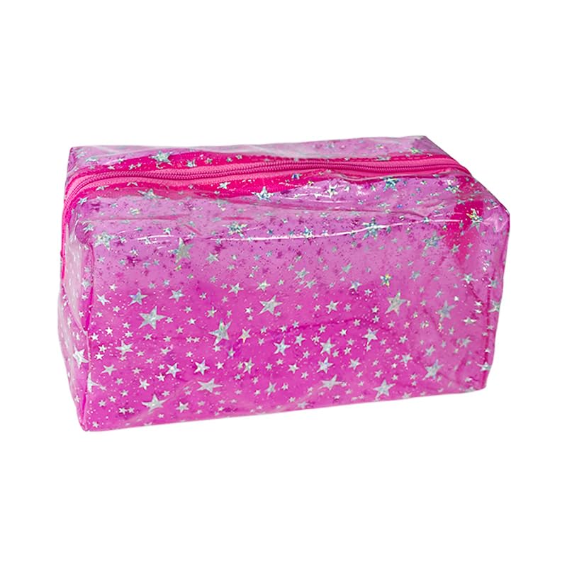 1PCS Star Printing Clear Cosmetics Makeup Bag Waterproof Travel Toiletry Storage Bag Vinyl Plastic PVC Zippered Organizer for Girls Friends Women (pink)
