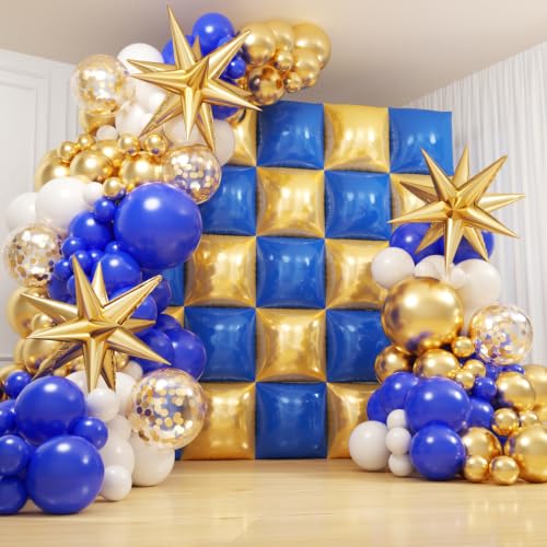 Kit d'arche de ballons bleu et or avec toile de fond mariage et anniversaire