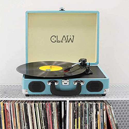 Image of Claw Stag Portable Vinyl Record Player Turntable with Built-in Stereo Speakers, Volume Control Knob, AUX Input and RCA Output, 78 RPM Speed, High Qualiy Diamond Stylus and Headphone Jack (Blue)