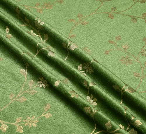 Image of Heavy Velvet Fabric Room Darkening Floral Design Curtains 7 Feet for Door, Green, Pack of 2 Pieces