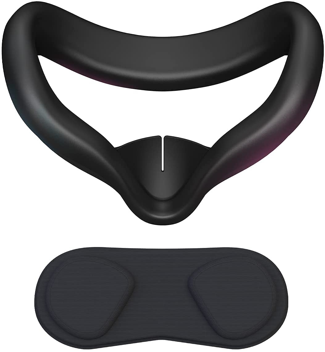 VR Face cover and Lens cover for Quest 2, Sweatproof Silicone face pad Mask & face cushion for Quest 2 VR headset (Black)