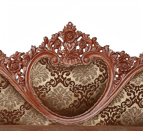 Image of Royal Carved Wooden Sofa Set | 3+1+1 Seater | Antique with Floral Tufted Velvet Upholstery With Carving Center Table| Victorian Style Furniture Tufted Sofa Set Brown 4-Piece (Design 4)