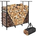 Honest 4ft Firewood Rack Outdoor Adjustable Indoor Wood Racks Outdoor for Firewood Holder Heavy Duty Fire Wood Storage Racks Metal Log Racks for Firewood Log Holders for Firewood Outdoor, Black