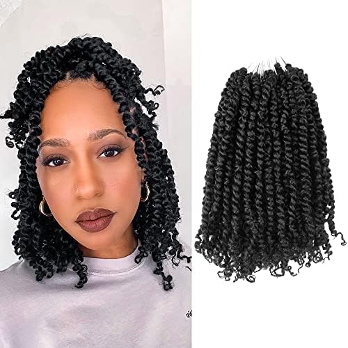 12 Inch Pre-twisted Passion Twist Crochet Hair 8 Packs Pre-looped Short Passion Twist Braiding Hair (1B/Natural Black)