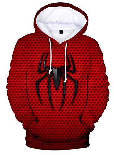 Silver Basic Sudadera con Capucha Spider Fashion 3D de Manga Larga para Hombre Superhéroe Cosplay Halloween Costume Rojo-1 XL