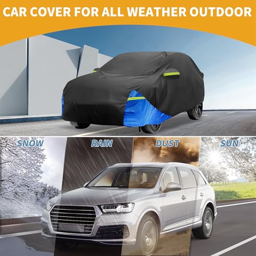 Image of Car Cover Waterproof All Weather 210D, UV Sun Rain Protection, for Toyota RAV4 with Left Side Zipper, Black & Blue