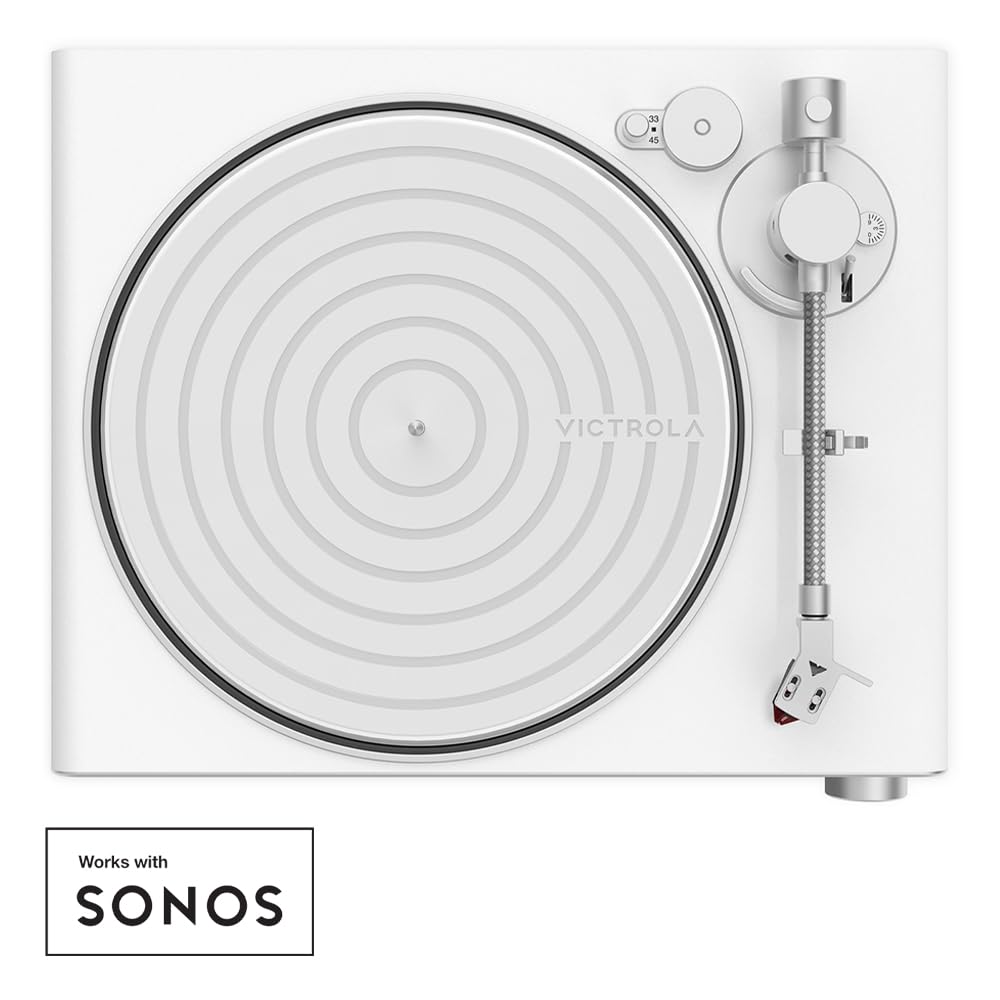 Victrola Stream Carbon – Platine Vinyle Wi-FI Bluetooth Compatible Sonos, Roon, UPnP, Sortie Bluetooth, 2 Vitesses, Cellule Ortofon 2M Red (Blanc)