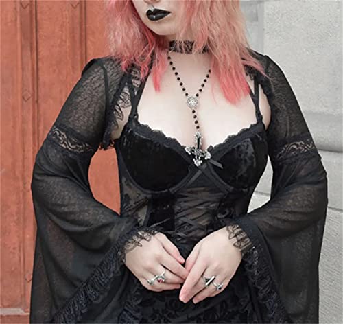 XCJIKUKE Women Gothic Sheer Shawl Bell Sleeve Open Front Cardigan Crop Top by XCJIKUKE - Image 3