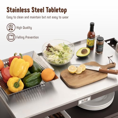 Outdoor Grill Cart with Stainless Steel Tabletop and Storage Cabinet, Movable Kitchen Island with Wheels for BBQ Food Prep, Brown - Thumbnail 4