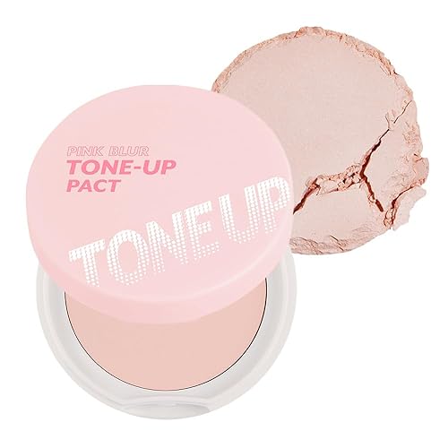 I'M MEME Compact - Tone-up Pact | Polvo de ajuste presionado coreano para efecto de desenfoque rosa, con calamina, base de maquillaje en polvo,