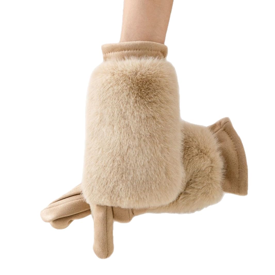 Minicoco Women Gloves Winter Warm Knitted Thermal Gloves (Brown)