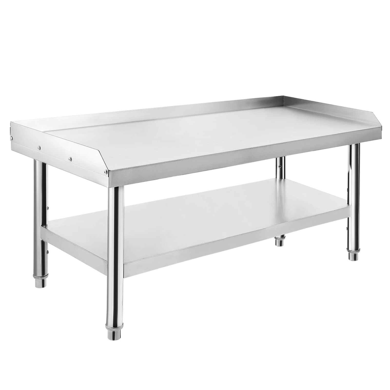 Stainless Steel 36x28x24 Inch Equipment Grill Stand Table, 1000 Lbs Top Shelf, 220 Lbs Bottom Shelf, Adjustable Legs, 2" Edge Baffle, for Hotel, Home, Commercial Restaurant Kitchen